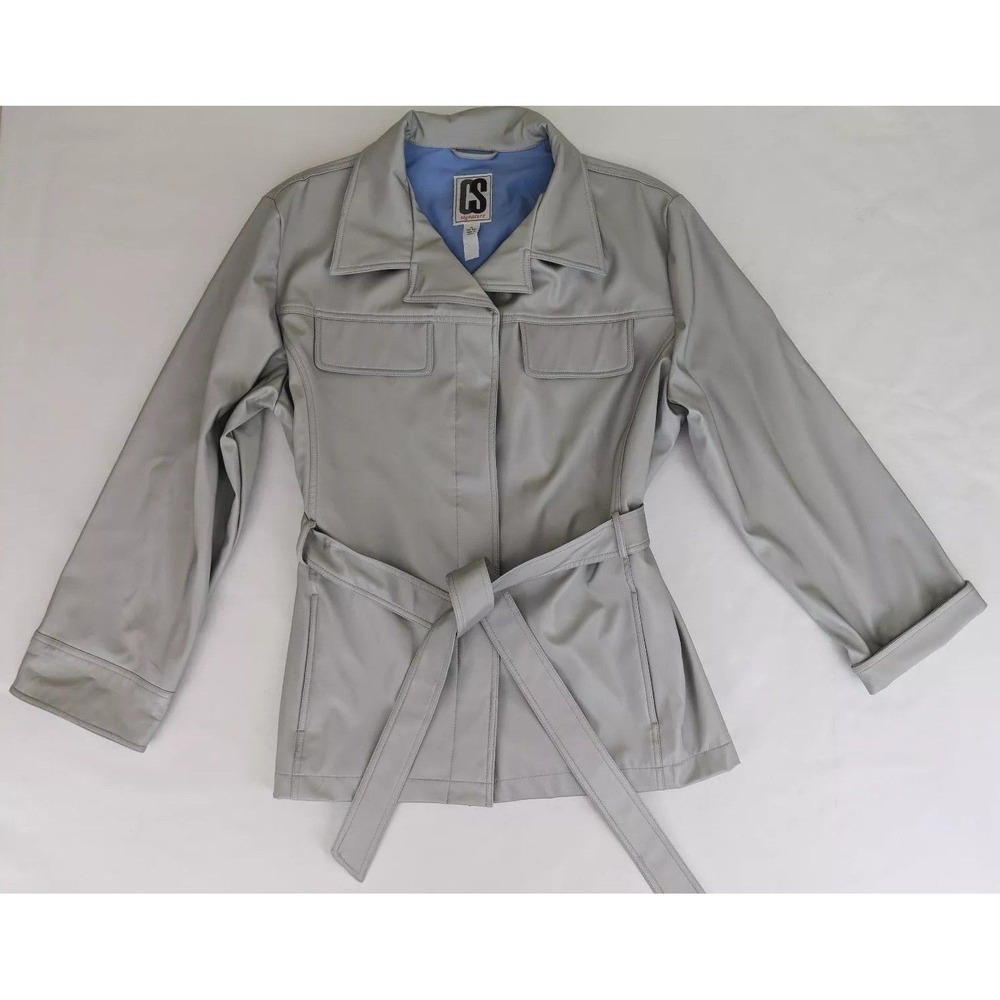 CS Signature Women's‎ Button Jacket Rain Coat Sz XL Polyester Gray EUC